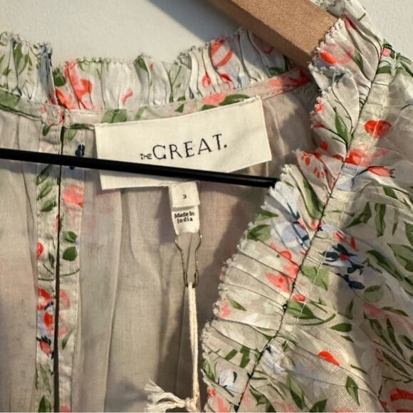 NWT THE GREAT. Floral Gray Pink Cotton Maxi Dress Large 3 - Picture 11 of 12